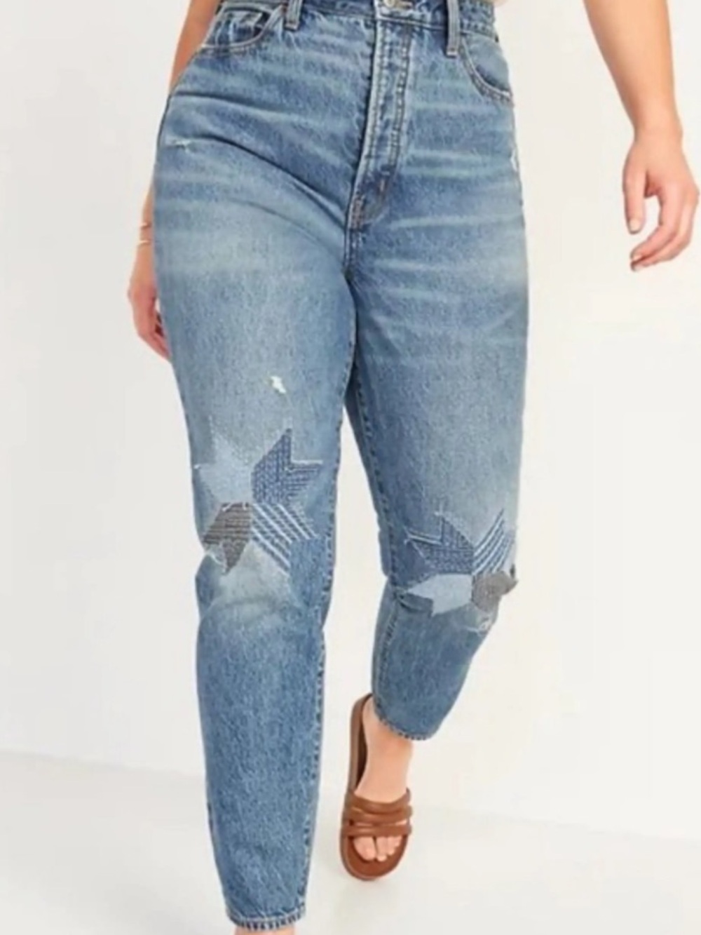 Old Navy Blue High-Rise Jeans with Star Patchwork